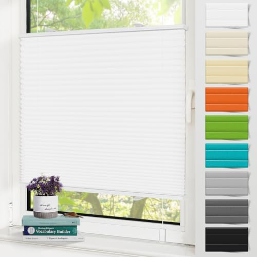 Zarnan Plissee Klemmfix ohne Bohren Weiß B90 x H90cm Plisseerollo Sonnenschutz und Sichtschutz Jalousien Easyfix Plissees Blickdicht Lichtdurchlässig Rollo für Fenster & Tür