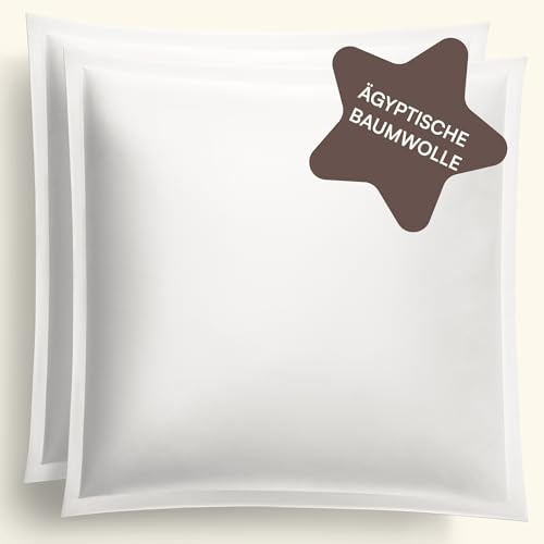 Amqua Mako Satin Kissenbezug 2er Set Kissenbezüge 40x40 cm, 100% ägyptische Baumwolle (Zertifiziert) Weiß