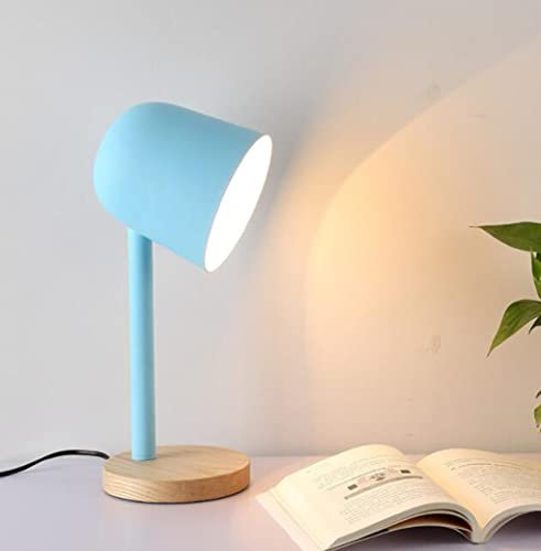 SXYSXYSXY Modern Kinder Schreibtischlampe Nordic Holz Leselampe Studierlampe Metall Büro Arbeitsleuchte Retro Klassische LED Tischlampe Nachtlicht Schlafzimmer Nachttischlampe E27*1,Blau