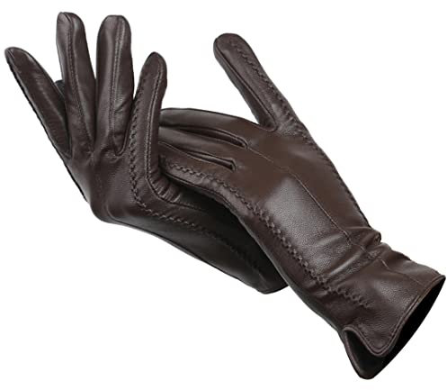 Mode neue Damenhandschuhe, Schaffell Damen Winterhandschuhe, Mehrfarbige Damen Lederhandschuhe Braun 8