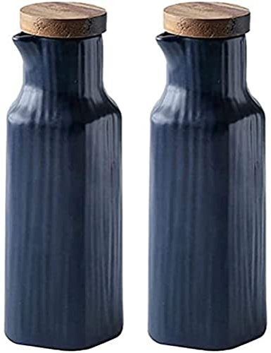 MAGICVOGEL Essig & Öl Spender aus Keramik, 2er Set Essig- & Ölflaschen 300ml Ölspender Olivenölspender Ölflasche Essigflasche für BBQ, Kochen, Grillen, Pasta (Blau)