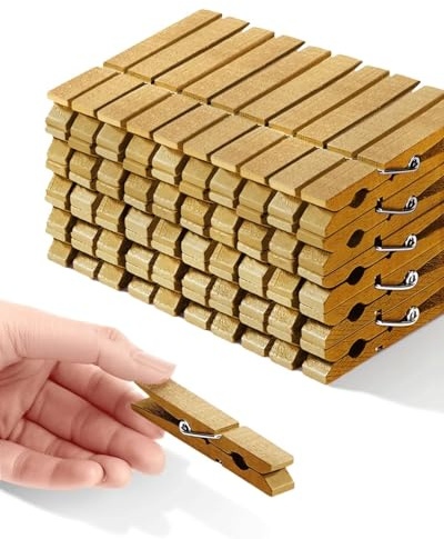 Colored Clothespins, Colorful Clothes Pins Wooden Clips Rainbow Colors 50 Pack Decorative Crafts Pegs Photos Pictures Decoration Clip Clothing Hanging Closepins, 2.83 Inch (Gold)