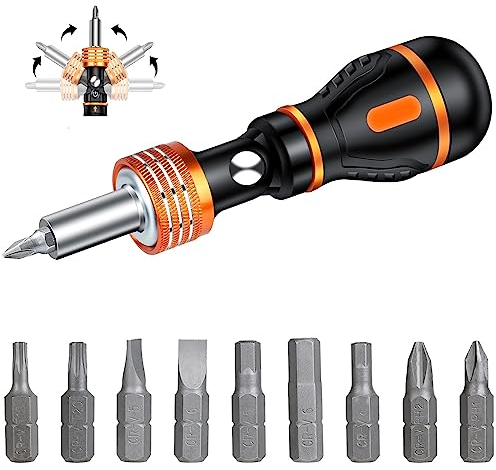 flintronic set di Cacciavite Magnetico a Cricchetto, 9 in 1 Cacciavite PortaInserti Magnetico, con Cacciaviti Piatti, Phillips, Esagonali e 1/4, set di Strumenti di Riparazione per La Casa, Fai da te