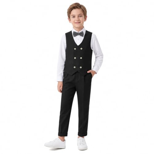 LOLANTA 4-Piece Formal Suit for Boy, Double-Breasted Waistcoat Set, Kids Birthday Wedding Party Occasionwear, 2-13 Years