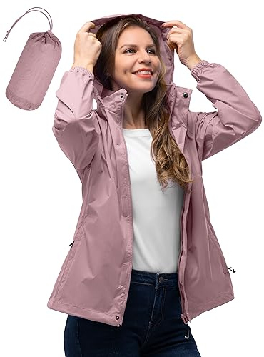 33,000ft Women's Rain Jacket Waterproof Lightweight Packable Raincoat with Hood for Golf Hiking Travel Windbreaker