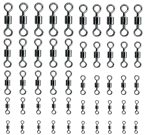 RTRTGS 50 pezzi moschettone turbinio pesca trota,mulinello da pesca anelli solidi mulinello pesca,mulinello accessori pesca girellada,Pesca per la Pesca in Mare e Fiume(10 misure,5 ciascuno)