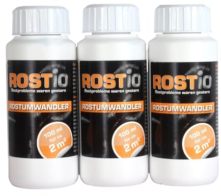 Rostio Convertidor de óxido 3 x 100 ml – con pincel – Conversor de óxido e imprimación – para coche, acero y hierro – No se lava – Se puede repintar después de 6 – 8 h – Rendimiento hasta 2 m²