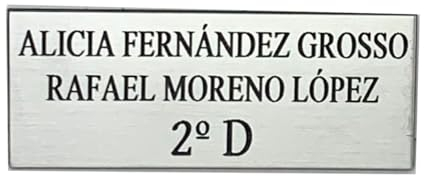 Placa para buzón Personalizada. Chapa para buzón grabada. Chapa plástico inalterable Personalizada con Nombres y Piso. Indica tu Texto y selecciona Medida (Plateado)