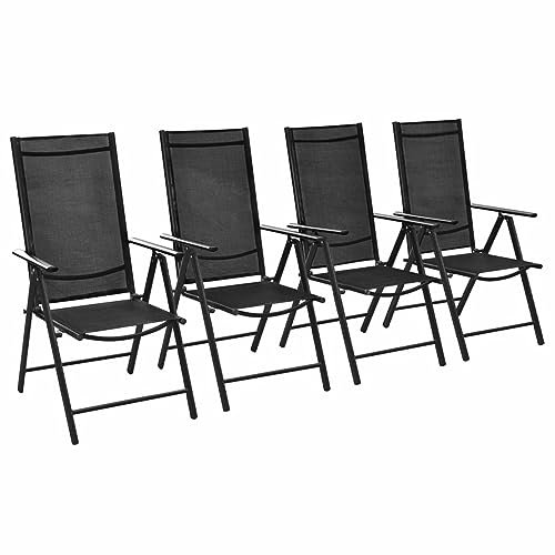 TANZEM Gartenstühle Klappbar 4 STK. Gartenmöbel, Balkonstühle, Hochlehner, Balkonmöbel, Bistrostuhl, Garten Stühle, Sit Möbel, Armlehnenstuhl, Aluminium und Textilene Schwarz