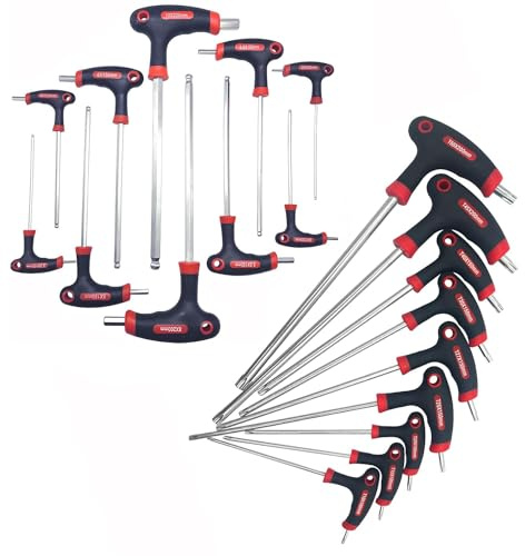 KEWAYO 19 Pezzi Set di chiavi esagonali con impugnatura a T, 10 Chiave Esagonali con Testa Sferica e 9 Chiavi Torx, Per riparazioni auto e biciclette