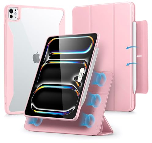 ESR for iPad Pro 11 Inch Case M5/M4, iPad Pro 11 2025/2024 Case with Pencil Holder, Removable Magnetic Cover, Vertical Stand, Fully Supports Pencil Pro and Pencil(USB-C), Rebound 360 Series, Pink