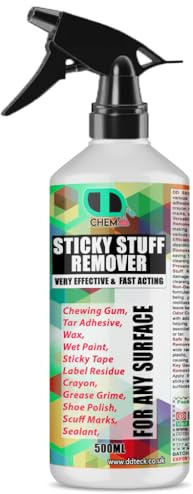 DD Teck Adhesive and Sticker Remover – Powerful Sticky Residue, Glue and Label Remover for Tape, Gum and Stickers on Glass, Plastic, Metal, Wood, Car Windows and Surfaces (500ml Spray)