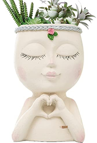 BommFu Pot De Fleurs en Forme De Tête De Visage, Vase Créatif À Visage Humaine, Pot De Plan-Te en Résine, Jardinière De Tête, Plan-tes Succulentes, Statue De Dames, Plan De Décoration, Cadeau
