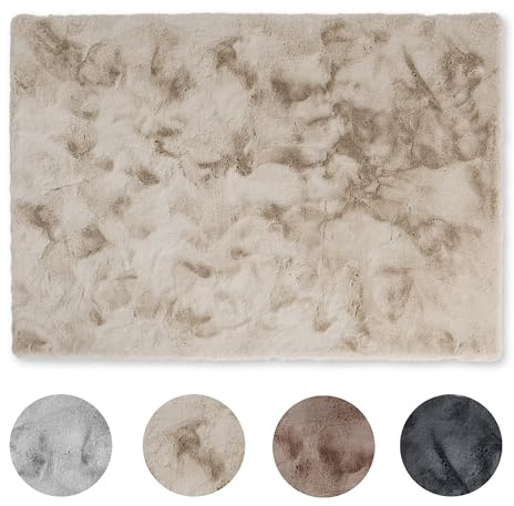 Schöner Wohnen Kollektion Hochwertiger Kunstfell Teppich flauschig - Teppich Wohnzimmer - Hochflorteppich Lammfell Schaffell - Dekofell rechteckig Beige 120 x 180 cm