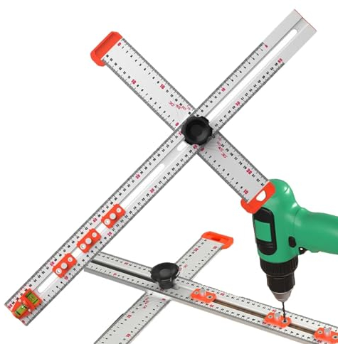 4-in-1 Bohrer Positionierungslineal, T-Quadrat-Lineal, Markierungs T Quadrat, T Lineal Aus Aluminiumlegierung Für, Multifunktionale Messlinealwerkzeuge Mit Hochpräzisem Winkel
