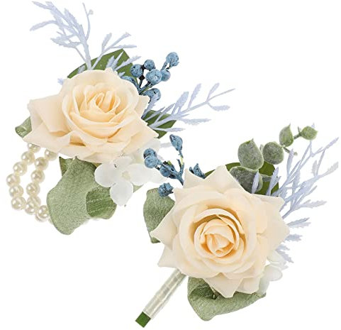 Warmhm 4sätze Kunstblumen Boutonniere Handgelenk-Corsage Für Hochzeiten Ansteckblumen Für Braut Und Bräutigam Für Besondere Anlässe Teiliges Set Beige