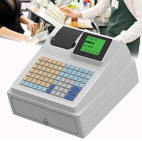 YXZYFPP Registrierkasse, Kasse für den Einzelhandel, 8 Digitale kommerzielle Registrierkasse, 81 Tasten, Kassensystem, Registrierkasse mit Flacher Tastatur und Thermodrucker