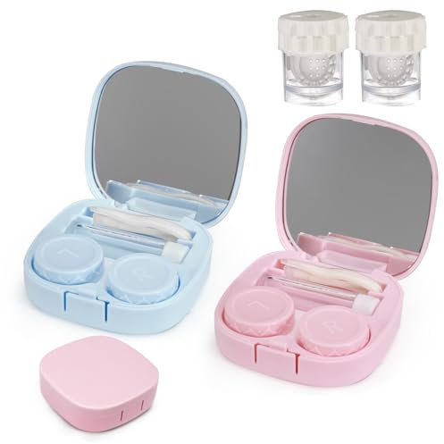 Realand Contact Lens Case with Cleaner Washer, Portable Travel Eye Contact Case with Mirror Tweezers Remover Tool Solution Bottle for Daily Outdoor