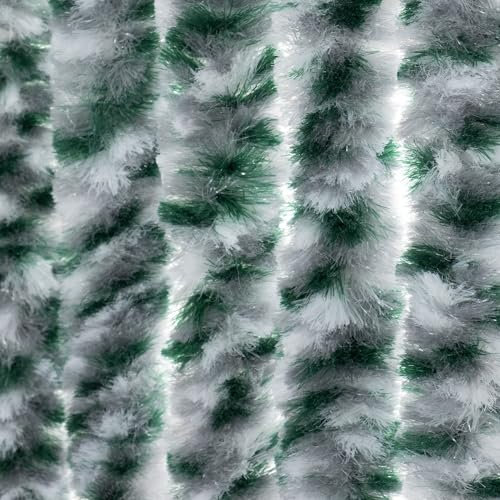 Moritz Flauschvorhang aus Chenille 90 x 200 cm weiß Silber grün meliert Türvorhang als Fliegenschutz Insektenschutz für Camping Wohnwagen