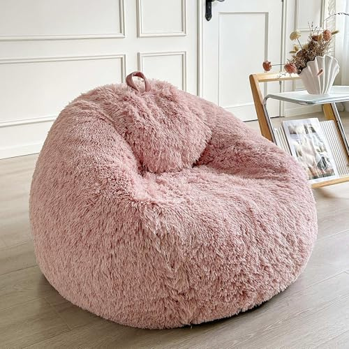 LIFEREVO Fluffy Faux Fur Bean Bag Chair Cover (No Filler), Ultra-Soft Stuffed Animal Storage Bean Bag Cover for Kids Adults, Premium Furry Bean Bag Cover for Organizing Plush Toys (Ombre Dusty Pink)