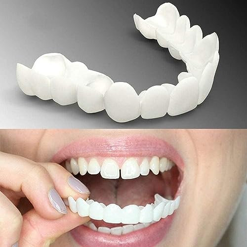 Giural 2 Paar Kosmetische Zähne, Zahnblende zum Aufstecken für obere und untere Zähne, falsche Zähne, perfektes Lächeln, Bequeme Passform, Flexible Zahnspange, Weißen der Zähne