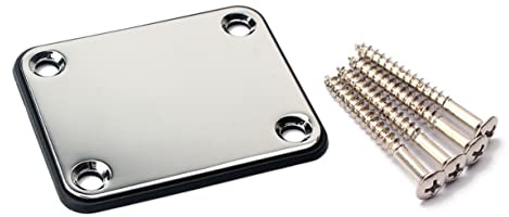 Gitarrenhals Verbindungsplatte Gv104 aus Metall, Silber | Befestigungsschrauben Inklusive, für E-gitarre als Ersatzteil, Leicht und Einfach zu Montieren