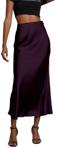 OLIPHEE Gonna Donna Lunga Raso Elegante Maxi Gonne da Donna Solida Colore Elastica Vita Alta A-Line Skirt in Satin Casual Vestiti Vacanza Business Viola S