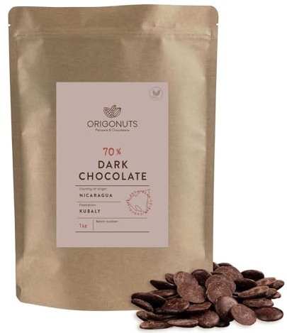 ORIGONUTS, Schokodrops, Bitterschokolade zum Schmelzen - Leicht zu Dosieren und Aufzulösen - Basis für Kuchen, Cremes, Desserts, Eiscreme, Dubai-Schokolade - Nikaragua 70%, 1kg