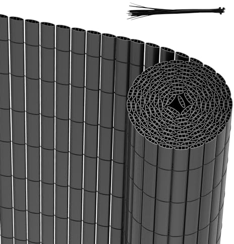 Peviasot PVC Sichtschutzmatte 90x300cm, Winddicht, Balkon Windschutz, dreifach verstärktes Design für Garten Balkon Terrassen, schimmelbeständiger Sichtschutzzaun, mit Spannbändern, grau