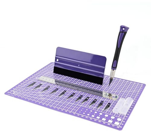 EHDIS Skalpell Basteln Set, inklusive Bastelmesser mit Softgriff, 10 Ersatzklingen, Stahllineal, Filzrakel und A4 PVC Schneidebrett, Hobbymesser Set für Kunst, Hobby, Sammelalbum, Violett