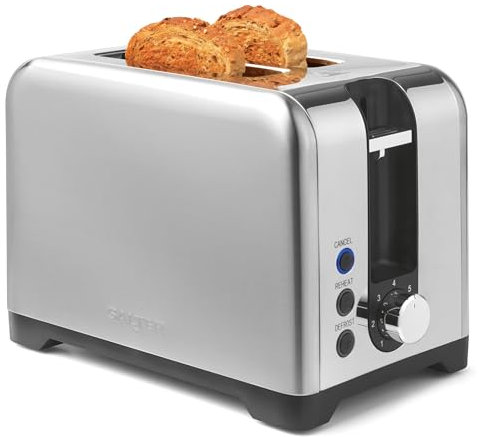 Salter Stainless Steel 2-Slice Toaster – Wide Slots For Extra Thick Bread, Bagels & Crumpets, 7 Browning Levels, Removable Crumb Tray, Defrost, Reheat & Cancel Functions, High Lift Eject, 930W
