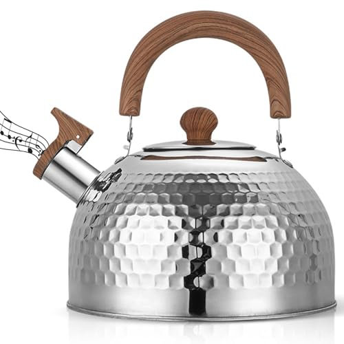 Gaskessel 3L Pfeife Kessel Edelstahl mit Holzkörnern Griff -Herd -Induktion Camping für Gasherd, Elektro, Lagerfeuer