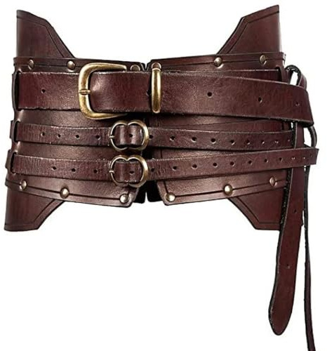 LNNXSZ Korsett GüRtel Mittelalterlicher breiter Ledergürtel, Kostümzubehör, for Damen und Herren, Ritter, antiker Bund(Dark Brown)
