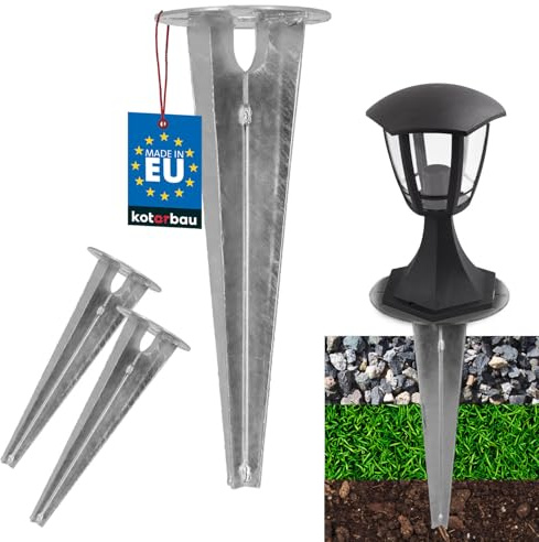 KOTARBAU® 2 picchetti per illuminazione da giardino, diametro 115 mm, in acciaio zincato, picchetto di messa a terra, ancoraggio a terra, supporto a terra per lampade da giardino, manicotto a terra