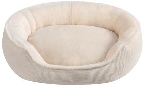 Hollypet Katzenbett Kleines Hundebett, Rundes Haustierbett für Katzen und Welpen, Weiches Schlafbetten Atmungsaktives Haustierkissen, Beige(55 * 50 * 15cm)