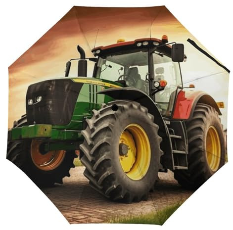 BVKWNTSA Winddichter Reise-Regenschirm, Traktor-Thema, kompakt, leicht, automatisch, stabil und tragbar, mit Schirmabdeckung, geeignet für Männer und Frauen