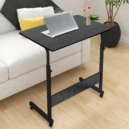 FENGSHENG-SHOP Portable Table, Mobile Table 40x60-(68-88) cm Height Adjustable Laptop Workstation Laptop Overbed Multi Table with Metal Frame & Rolling Castors (Black #1)