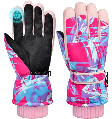 AuSletie Kids Gloves Winter Girls Snow Gloves with Touchscreen Waterproof Ski Winter Gloves Outdoors Warm for Children for 8-15 Years Old
