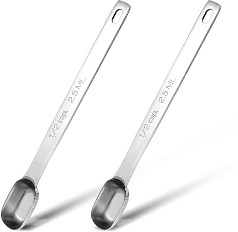 WJIAAA Edelstahl Messlöffel, 2 Stück 2,5 ML Teelöffel 1/2 TSP Messlöffel Rechteckige Einzelmesslöffel Langem Griff Kleiner Mini Kaffeelöffel Küchenmesslöffel Gewürzlöffel