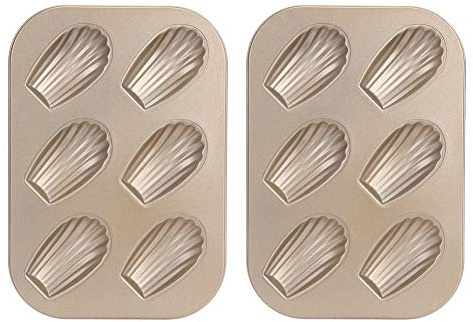 Seribrmo Golden Nonstick Madeleine Pan, 6-Cavity Shell Mold Carbon Steel Baking Pan, 10.4x7.4x0.8 Inch (2)