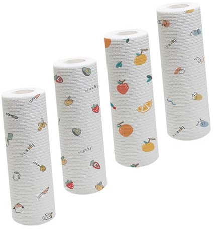GALPADA Toallitas Desechables y Paños De Cocina 4 Rollos Pulpa De Madera Absorbente Multiusos 50 Piezas Para Limpieza Húmeda y Seca Uso Doméstico
