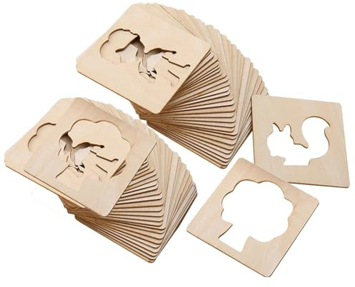 JOYOLA 60 Stück Zeichenschablonen, Hölzern Kreideschablonen, Zeichenschablonen aus Holz, Stencil Schablonen Klein Textilgestaltung, Painting Stencils Wooden für Diy Handwerk