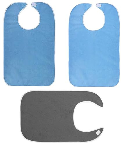 elook 3Pcs Washable Adult Bibs, Reusable Waterproof Eating Bibs for Elderly Women Men Disabled, Dining Clothing Protectors 45x75cm