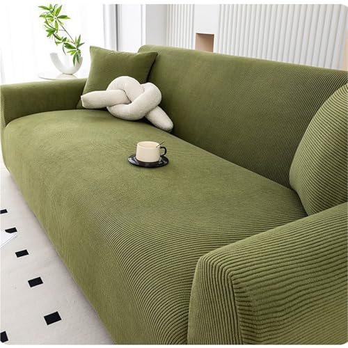 NEPHRA Hochelastischer Sofa bezug, Wasserdichter Sofabezug aus Cord, Rutschfester Couch Überzug und Sofa Cover für Wohnzimmer mit Hunden und Katzen(Green,90-140 cm)