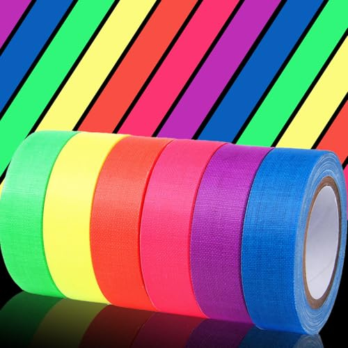 6 Rouleaux de Ruban UV Fluorescent, Fluorescent 5m x 1.5cm (6 Couleurs), pour Fêtes Néon, Fêtes Noires, Décoration UV et Signalisation dans le Noir
