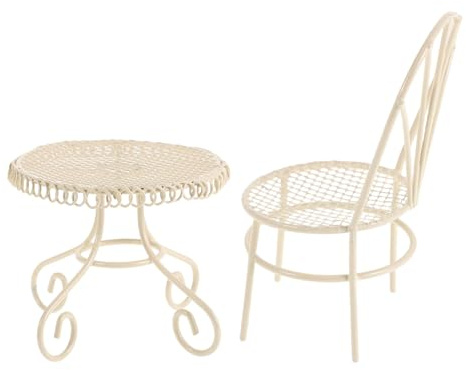 Toddmomy Meubles Miniatures de Maison de Poupée Ensemble Table Miniature et Chaises en Fer Blanc, Décoration Stable, 2 Pièces