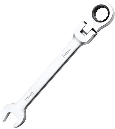 Lotnery Flexible Head Ratchet Spanners, Metric Wrench, Chrome Vanadium Steel, Ratcheting Combination Wrench, Tool Wrench for Car Bicycle Repair at Home Workshop (10mm)
