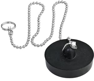 2 Pack Black Universal Bath Plug with 40cm Stainless Steel Chain, 45mm to 47mm Drain Stopper for Bathtub Bathroom Kitchen Sink