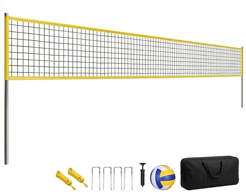 SPORTNOW Volleyballnetz Set Volleyball-Set mit höhenverstellbaren Stahlpfosten, Tragbar verstellbar Beachvolleyball-Netz mit Volleyball, Begrenzungslinie, Tragetasche, für Indoor, Outdoor