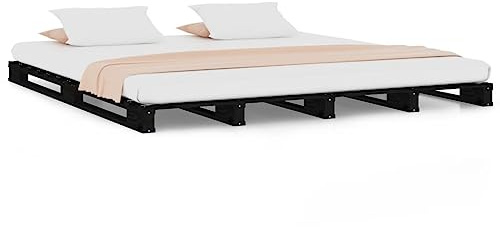 Mhdvray Palettenbett Schwarz 120x190 cm aus massivem Kiefernholz, Modernes Design & Robustheit für Jugendbett und Gästebett im Schlafzimmer und Gästezimmer